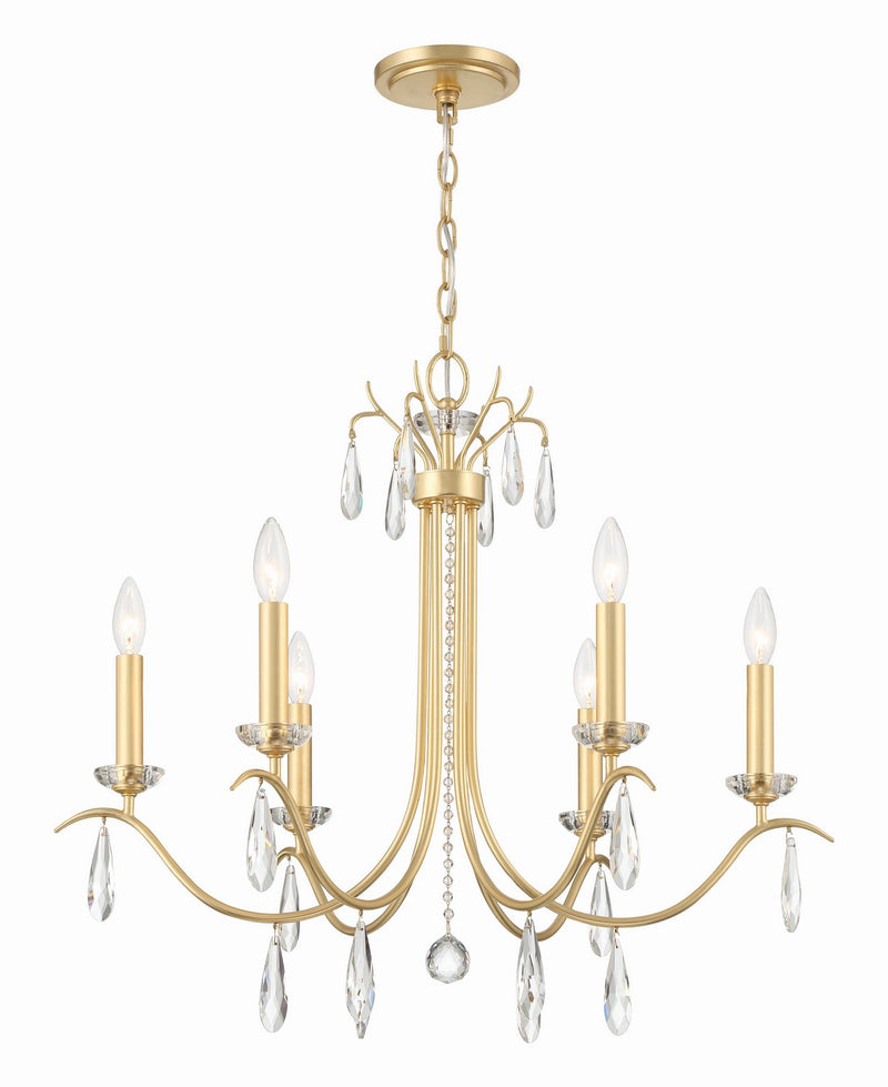 Crystorama ROL-18816-GA Six Light Chandelier, Antique Gold