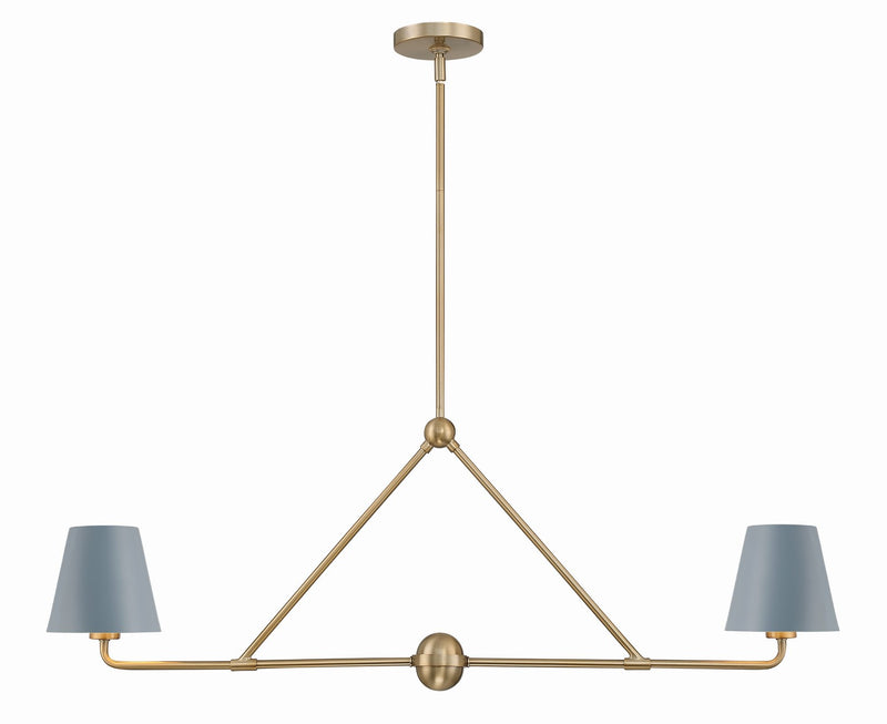 Crystorama XAV-B9302-VG-BL Two Light Chandelier, Vibrant Gold + Blue