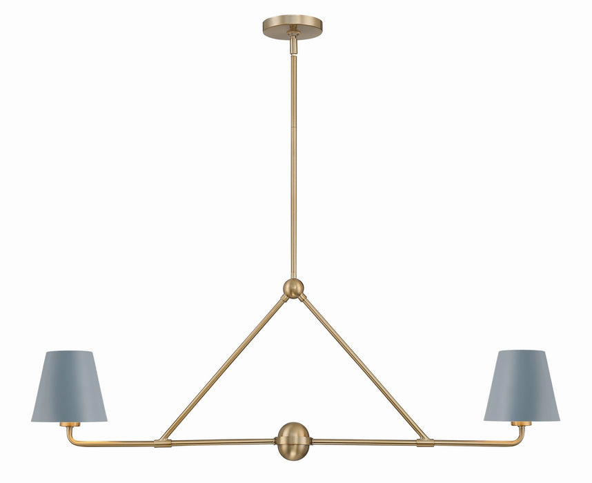 Crystorama XAV-B9302-VG-BL Two Light Chandelier, Vibrant Gold + Blue