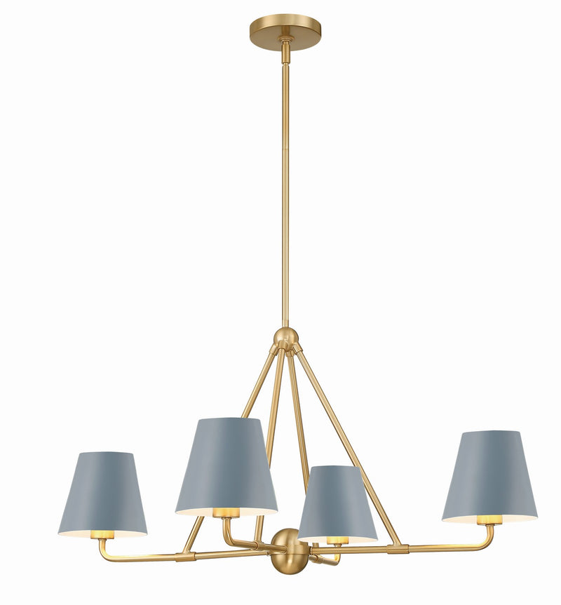 Crystorama XAV-B9304-VG-BL Four Light Chandelier, Vibrant Gold + Blue