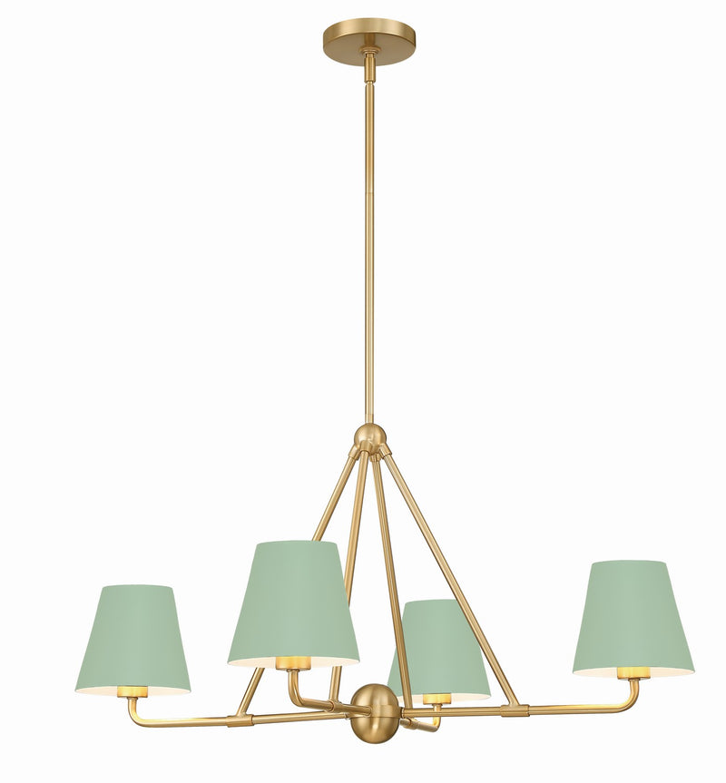 Crystorama XAV-B9304-VG-GR Four Light Chandelier, Vibrant Gold + Green