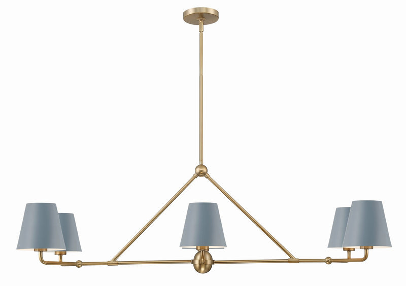 Crystorama XAV-B9306-VG-BL Six Light Chandelier, Vibrant Gold + Blue