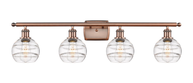 Innovations 516-4W-AC-G556-6CL Four Light Bath Vanity, Antique Copper