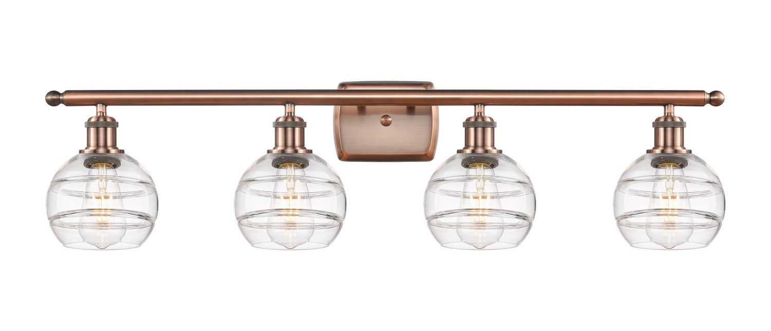 Innovations 516-4W-AC-G556-6CL Four Light Bath Vanity, Antique Copper
