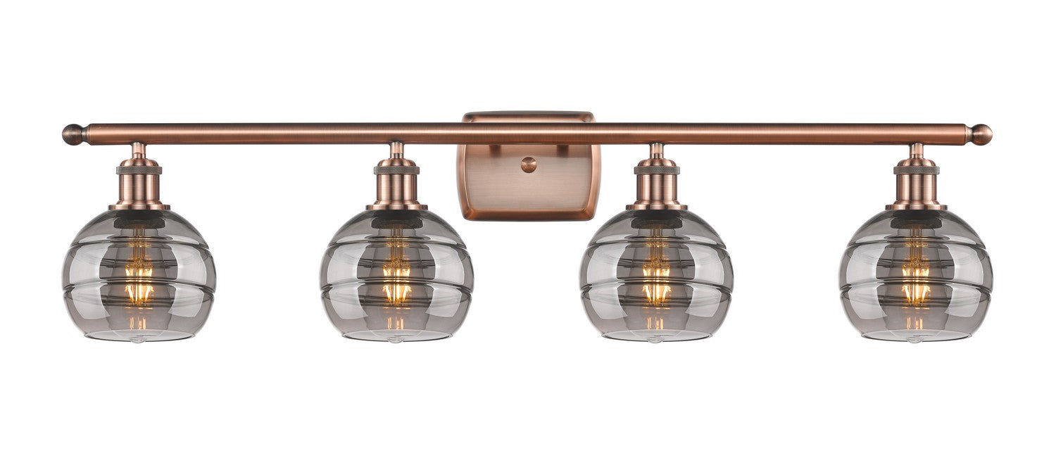 Innovations 516-4W-AC-G556-6SM Four Light Bath Vanity, Antique Copper