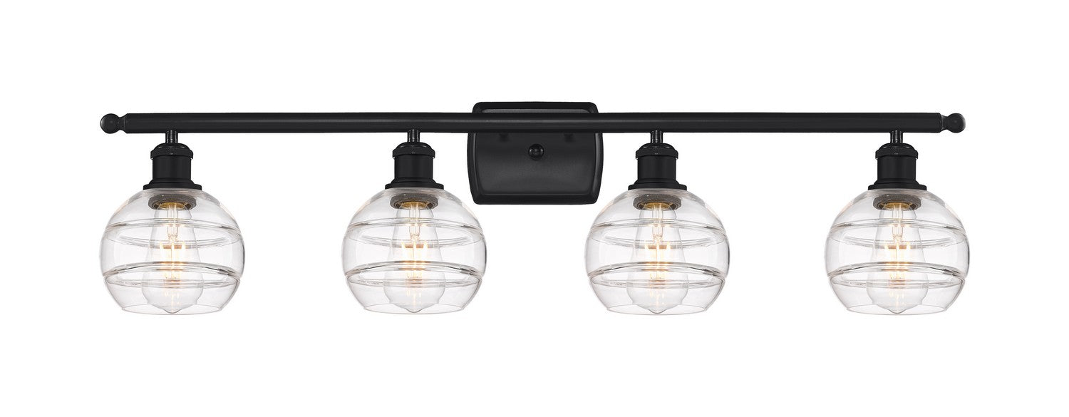 Innovations 516-4W-BK-G556-6CL Four Light Bath Vanity, Matte Black