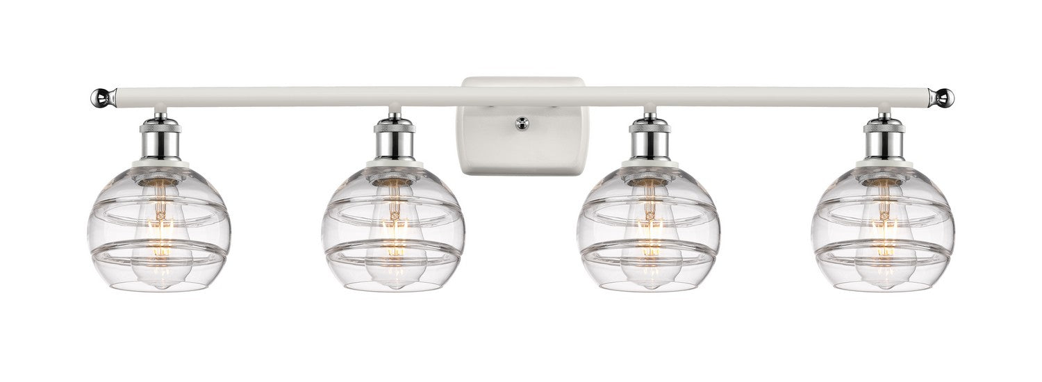 Innovations 516-4W-WPC-G556-6CL Four Light Bath Vanity, White Polished Chrome