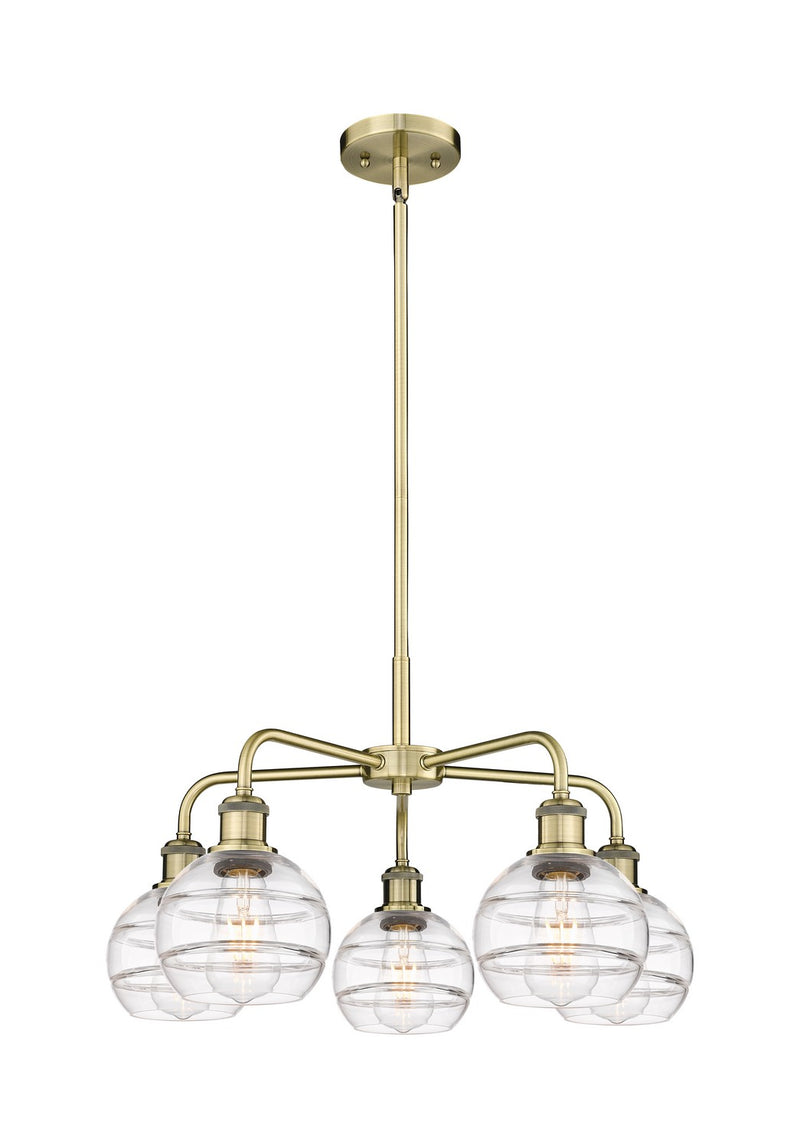 Innovations 516-5CR-AB-G556-6CL Five Light Chandelier, Antique Brass