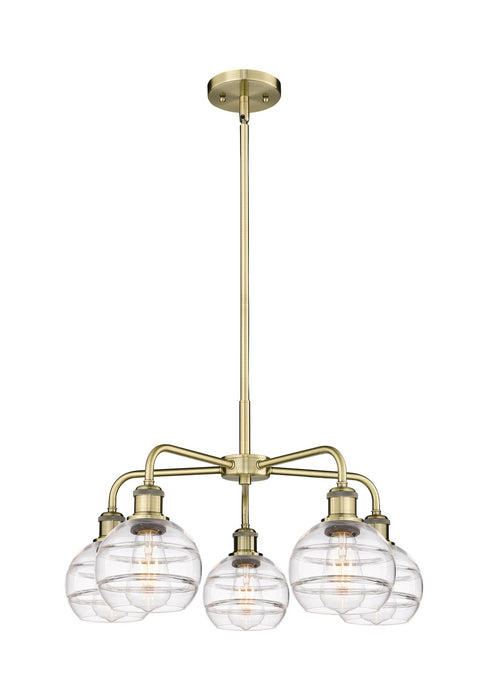 Innovations 516-5CR-AB-G556-6CL Five Light Chandelier, Antique Brass