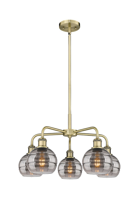 Innovations 516-5CR-AB-G556-6SM Five Light Chandelier, Antique Brass