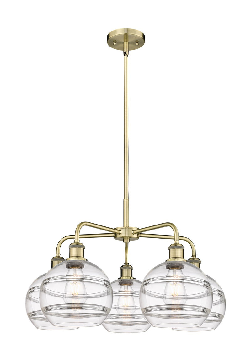 Innovations 516-5CR-AB-G556-8CL Five Light Chandelier, Antique Brass