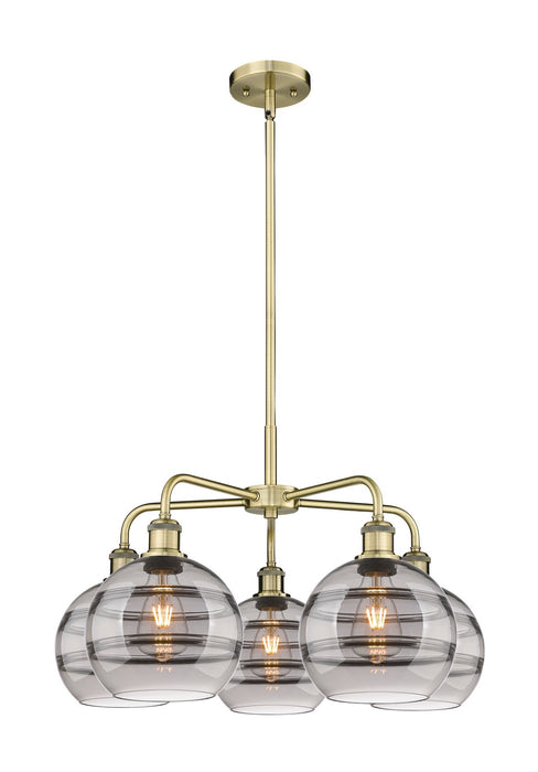 Innovations 516-5CR-AB-G556-8SM Five Light Chandelier, Antique Brass