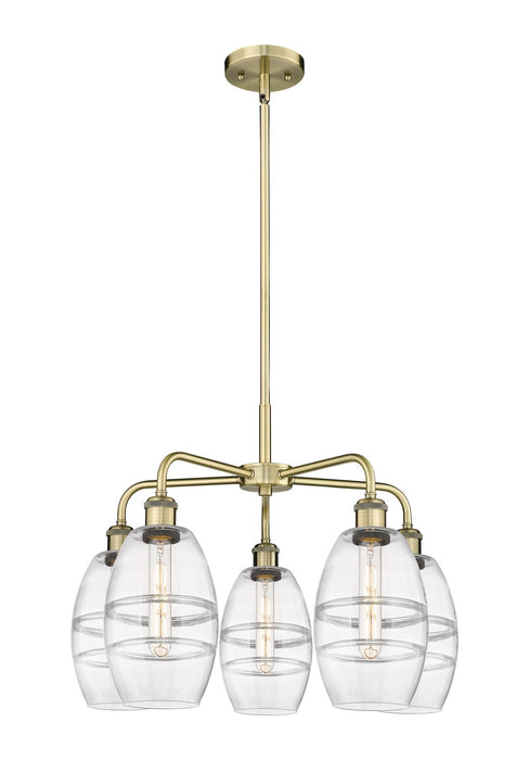 Innovations 516-5CR-AB-G557-6CL Five Light Chandelier, Antique Brass