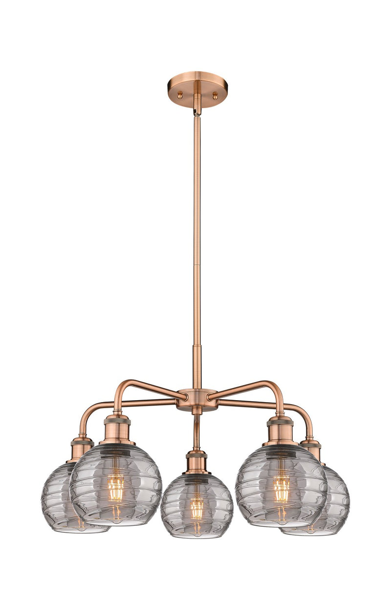 Innovations 516-5CR-AC-G1213-6SM Five Light Chandelier, Antique Copper
