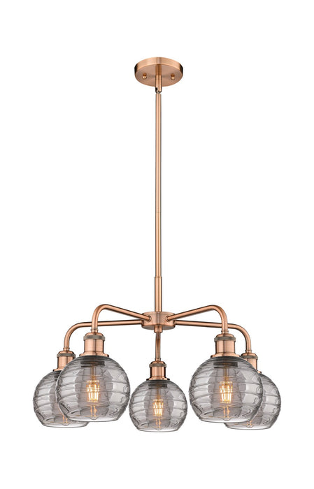 Innovations 516-5CR-AC-G1213-6SM Five Light Chandelier, Antique Copper