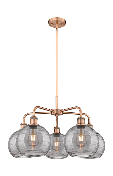 Innovations 516-5CR-AC-G1213-8SM Five Light Chandelier, Antique Copper