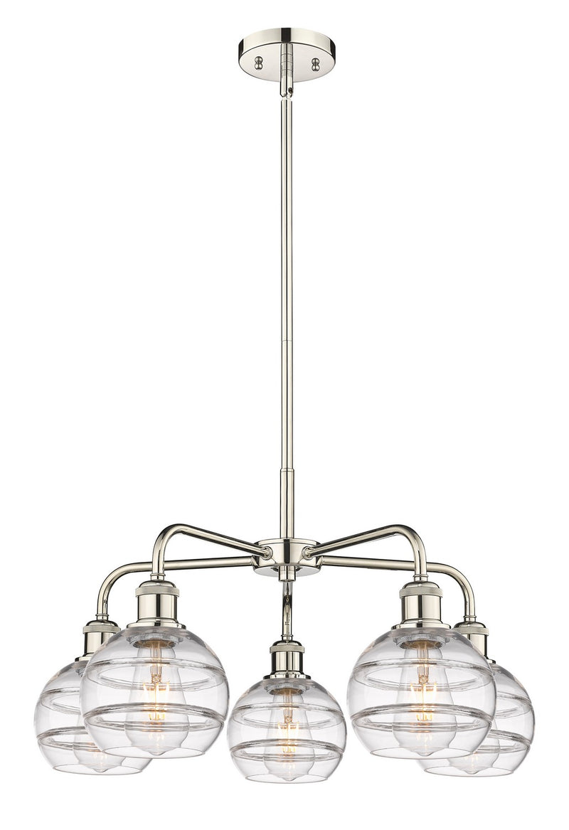 Innovations 516-5CR-PN-G556-6CL Five Light Chandelier, Polished Nickel