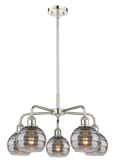 Innovations 516-5CR-PN-G556-6SM Five Light Chandelier, Polished Nickel