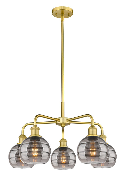 Innovations 516-5CR-SG-G556-6SM Five Light Chandelier, Satin Gold