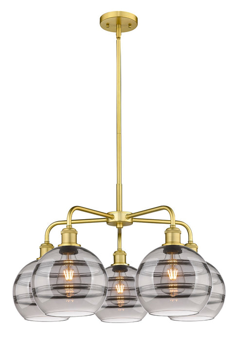 Innovations 516-5CR-SG-G556-8SM Five Light Chandelier, Satin Gold