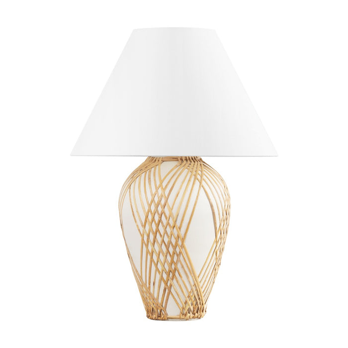 Hudson Valley L7630-VGL/CWR One Light Table Lamp, Vintage Gold Leaf/ Ceramic White With Rattan