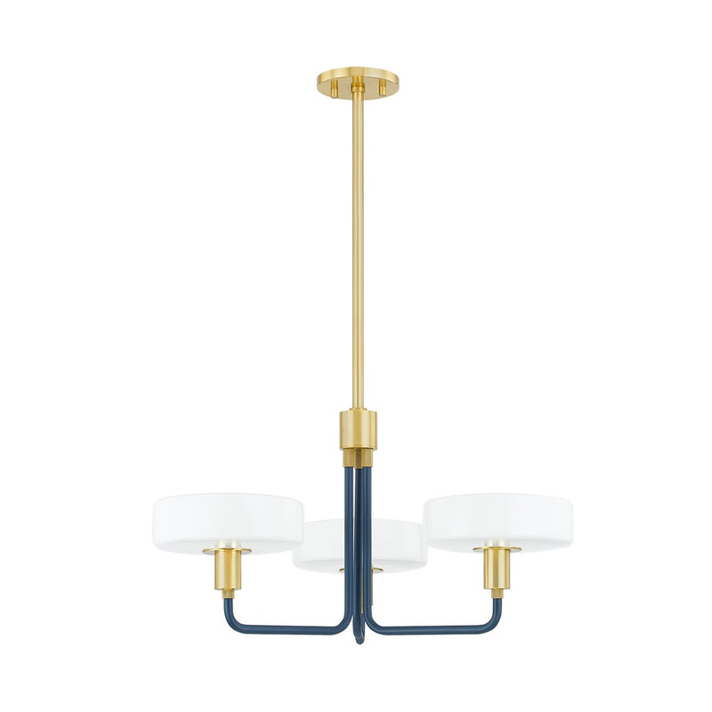 Mitzi H886803-AGB/SBL Three Light Chandelier, Aged Brass/Slate Blue
