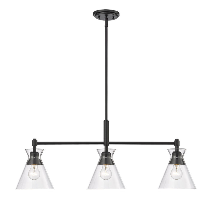 Golden 0511-LP BLK-CLR Three Light Linear Pendant, Matte Black