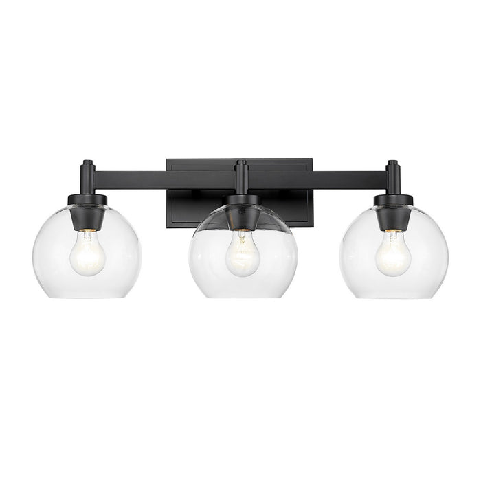 Golden 4855-BA3 BLK-CLR Three Light Bath Vanity, Matte Black