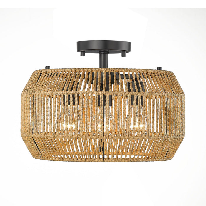 Golden 6076-SF BLK-NR Three Light Semi-Flush Mount, Matte Black