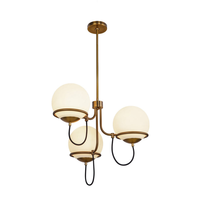 Alora CH458323AGOP Three Light Chandelier, Aged Gold/Opal Glass
