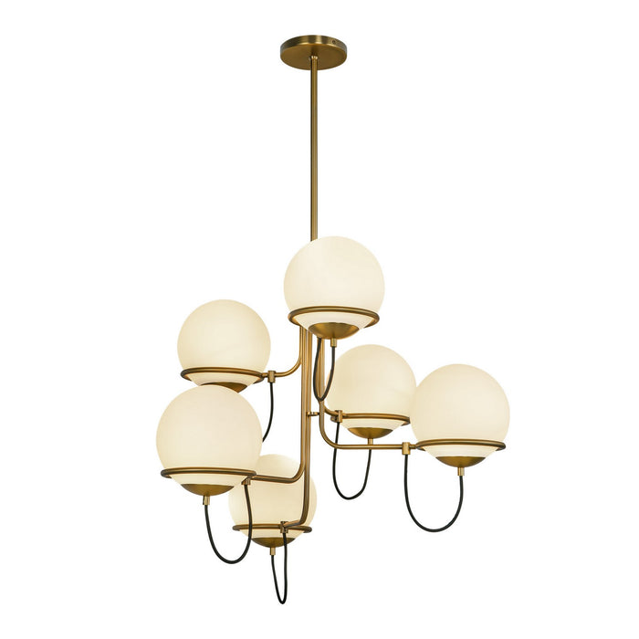 Alora CH458632AGOP Six Light Chandelier, Aged Gold/Opal Glass