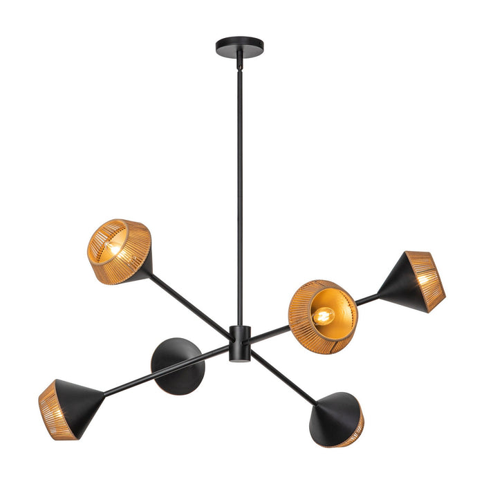 Alora CH633638MBBR Six Light Chandelier, Matte Black/Brown Cotton Rope