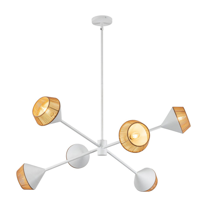 Alora CH633638WHBR Six Light Chandelier, White/Brown Cotton Rope