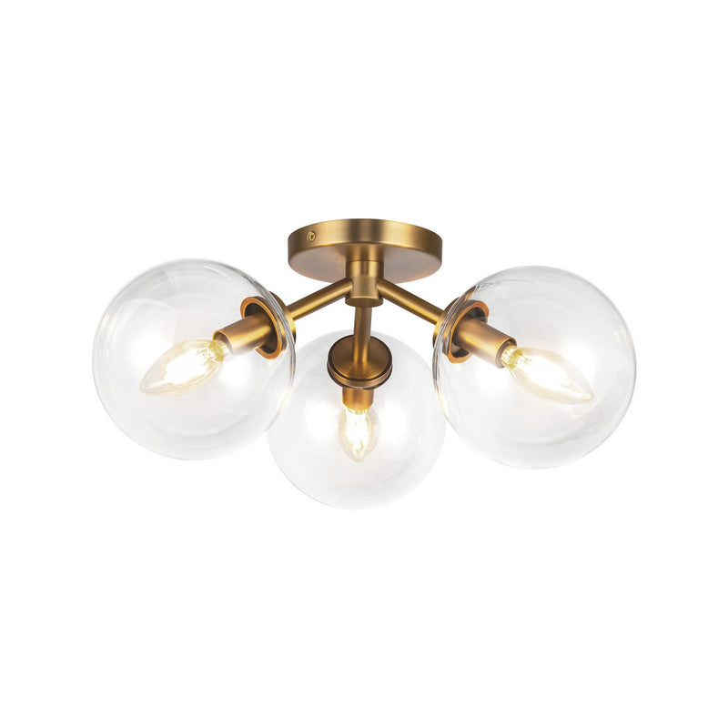 Alora SF549315AGCL Three Light Semi-Flush Mount, Aged Gold/Clear Glass
