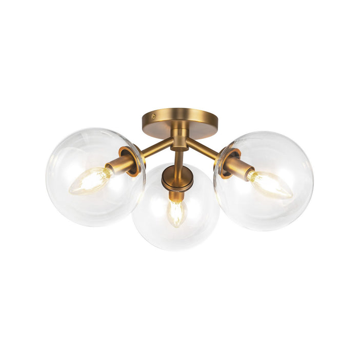 Alora SF549315AGCL Three Light Semi-Flush Mount, Aged Gold/Clear Glass