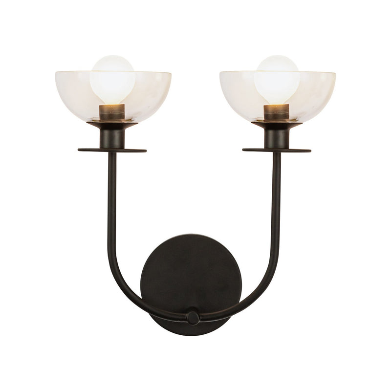Alora WV515212MBCL Two Light Wall Vanity, Matte Black/Clear Glass