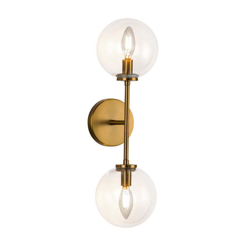 Alora WV549220AGCL Two Light Wall Vanity, Aged Gold/Clear Glass