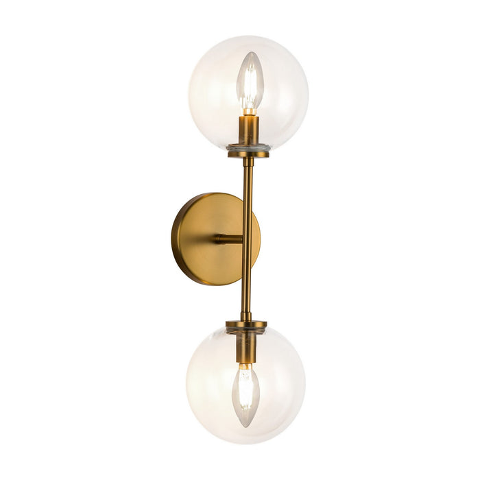 Alora WV549220AGCL Two Light Wall Vanity, Aged Gold/Clear Glass