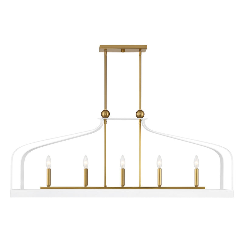Savoy House 1-7804-5-142 Five Light Linear Chandelier, White with Warm Brass