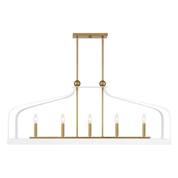 Savoy House 1-7804-5-142 Five Light Linear Chandelier, White with Warm Brass