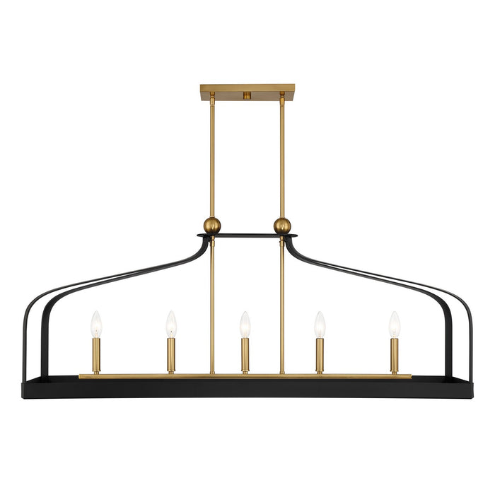 Savoy House 1-7804-5-143 Five Light Linear Chandelier, Matte Black with Warm Brass