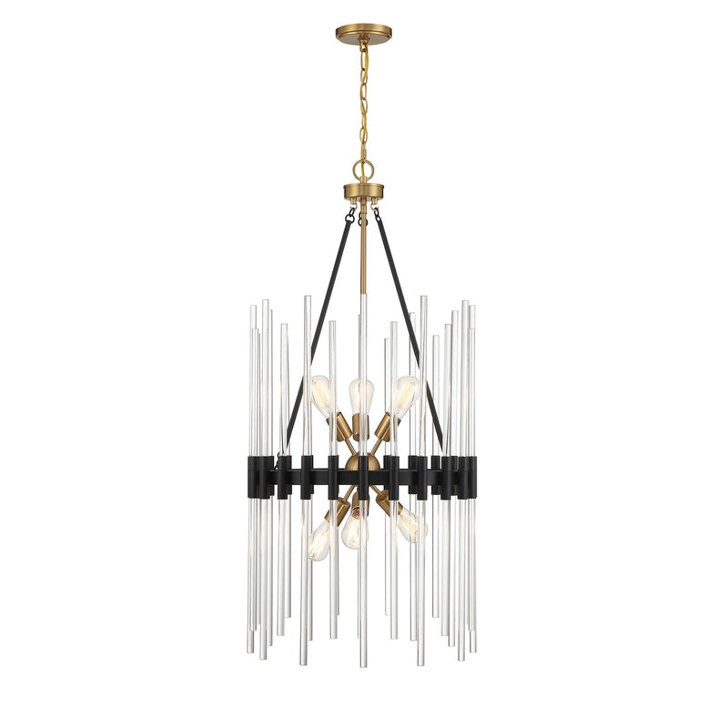 Savoy House 3-1936-6-143 Six Light Pendant, Matte Black with Warm Brass