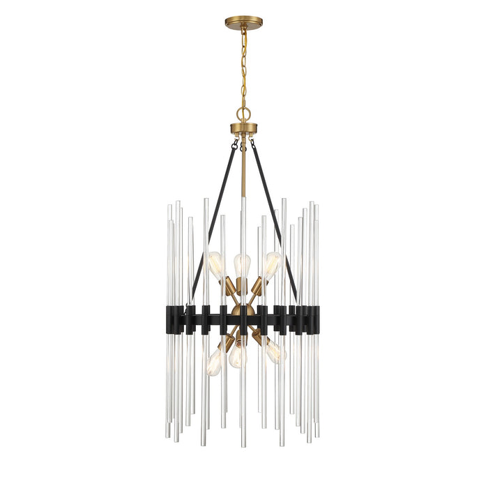 Savoy House 3-1936-6-143 Six Light Pendant, Matte Black with Warm Brass