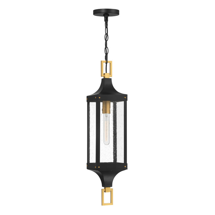 Savoy House 5-277-144 One Light Outdoor Hanging Lantern, Matte Black and Weathered Brushed Brass