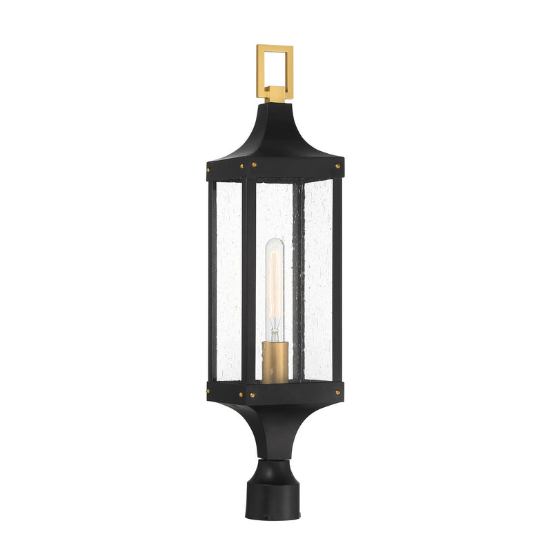 Savoy House 5-278-144 One Light Outdoor Post Lantern, Matte Black and Weathered Brushed Brass