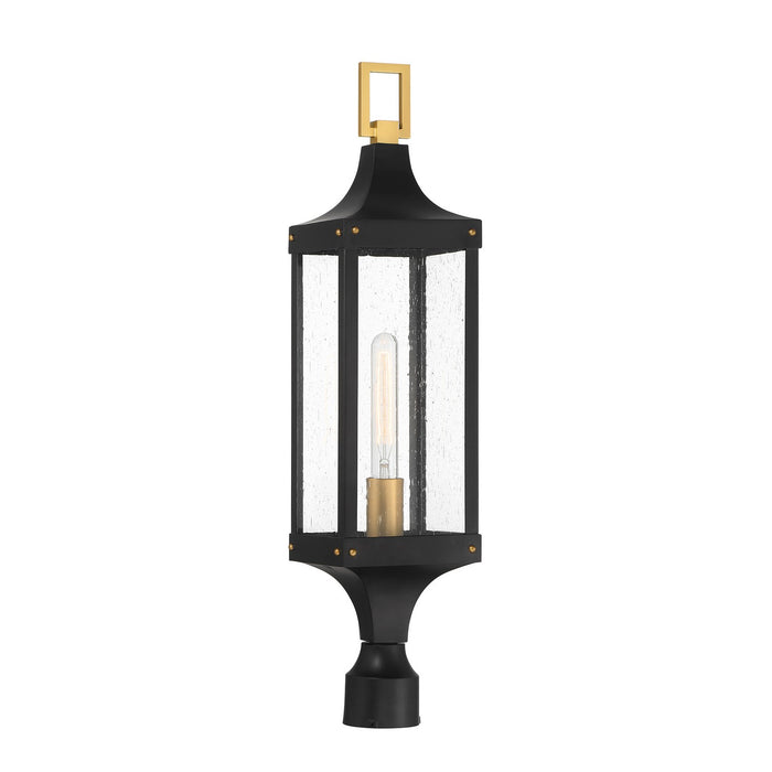 Savoy House 5-278-144 One Light Outdoor Post Lantern, Matte Black and Weathered Brushed Brass