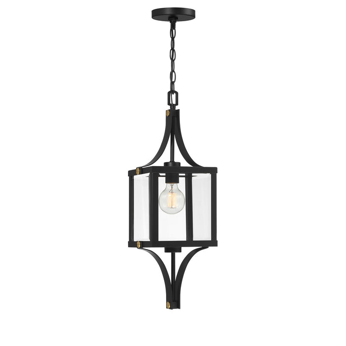 Savoy House 5-475-144 One Light Outdoor Hanging Lantern, Matte Black and Weathered Brushed Brass