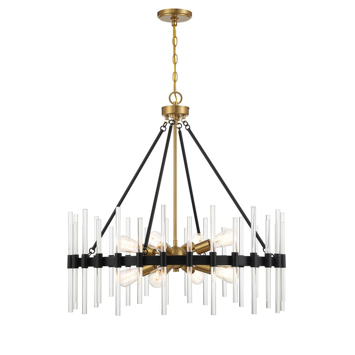 Savoy House 7-1937-8-143 Eight Light Pendant, Matte Black with Warm Brass