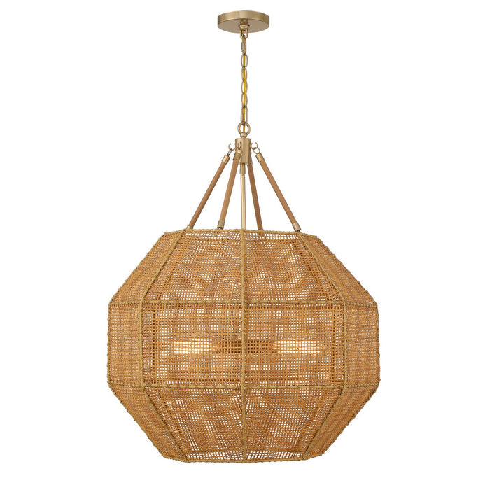 Savoy House 7-5106-5-177 Five Light Pendant, Burnished Brass and Rattan