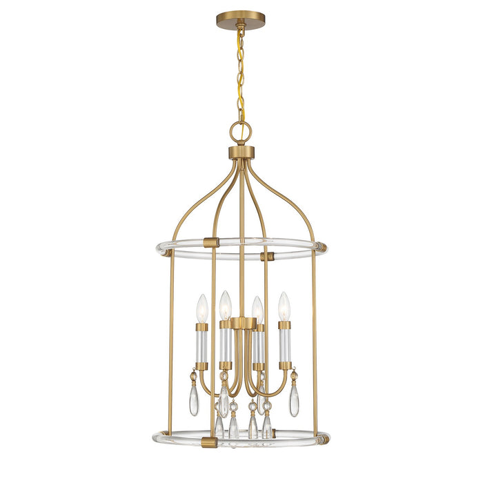 Savoy House 7-7714-4-195 Four Light Pendant, Warm Brass and Chrome